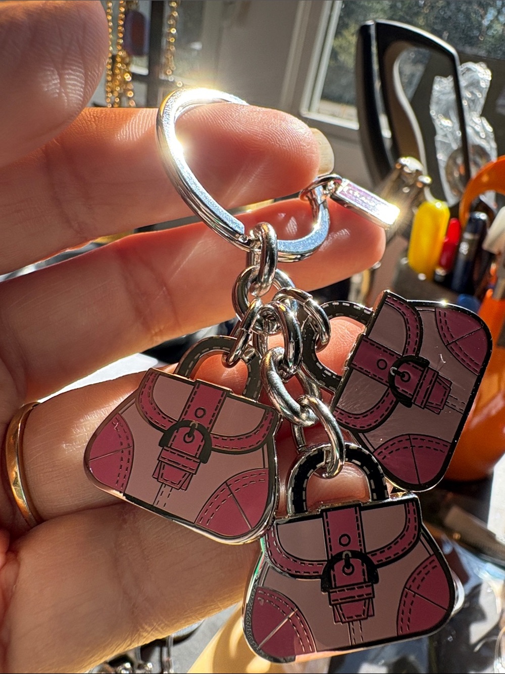 Coach Pink Trio Purse Charm Keychain